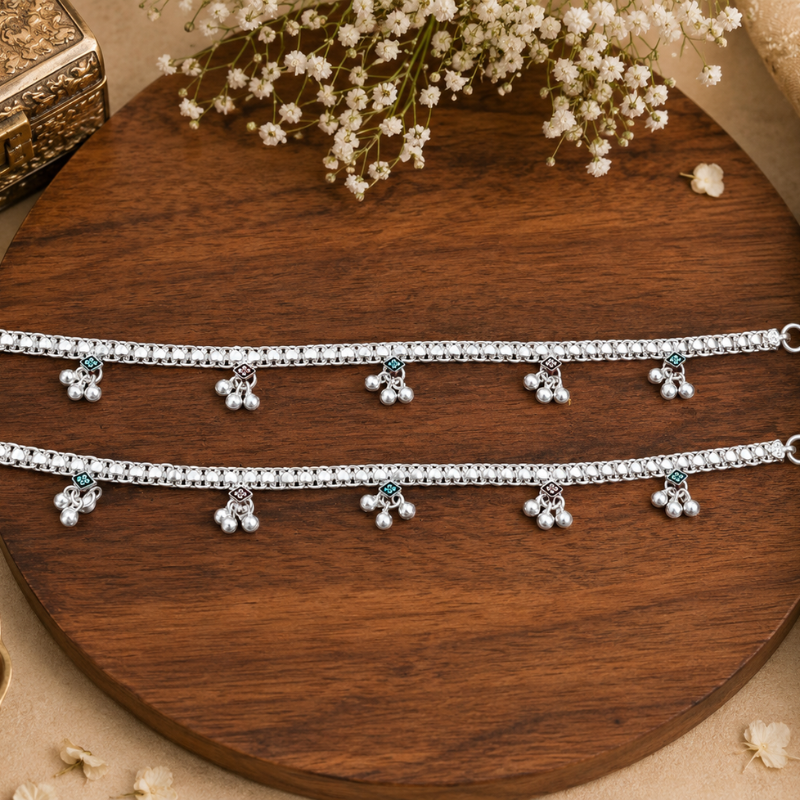 Indian Payal for Women | Silver-Tone Double Chain Payal